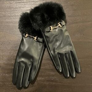 INC International Concepts Black Faux Fur Trim Gloves Sz Medium NWT